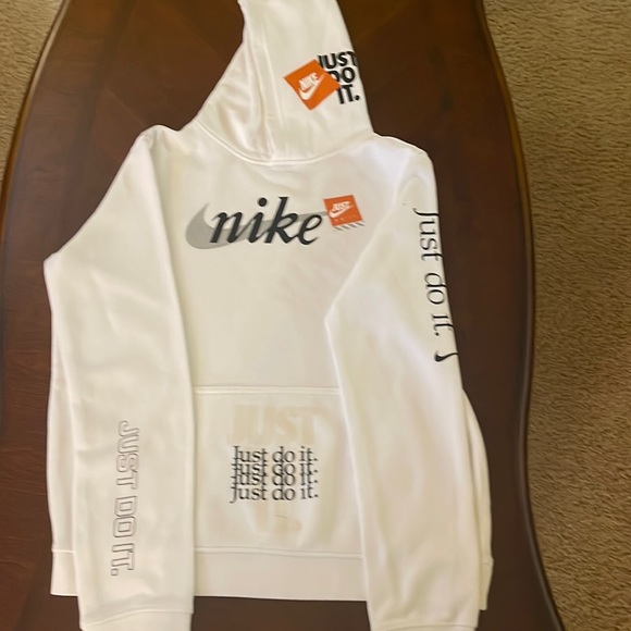 nike just do it white and orange hoodie